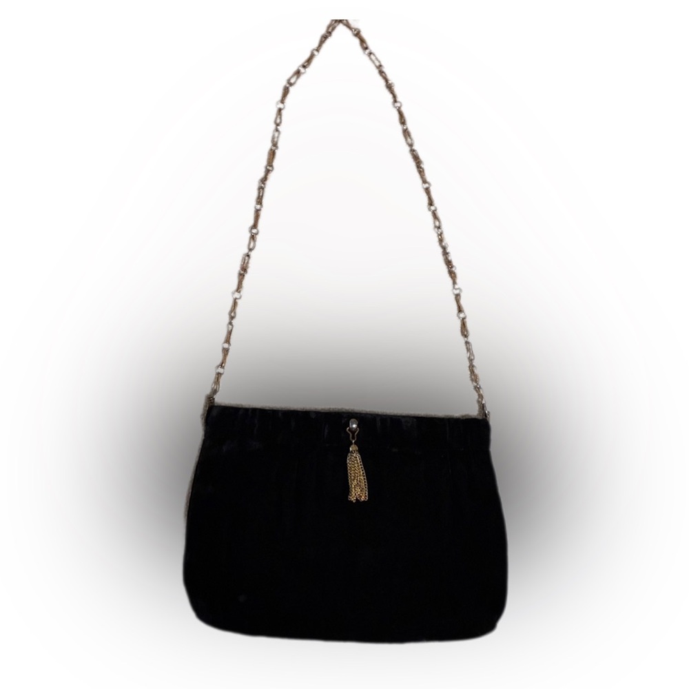 Vintage black velvet evening purse/ shoulder or clutch